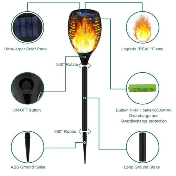 Solar Lights Outdoor Decorative, Pack of 6 Ultra-Lager Solar Torch Light with Fl - Picture 5 of 7
